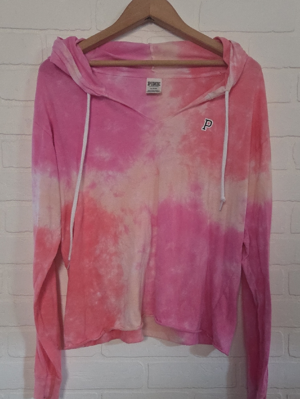 VS PINK Tee Hoodie / T-Shirt Material Tie-Dye Hooded Pullover Top - OVERSIZED